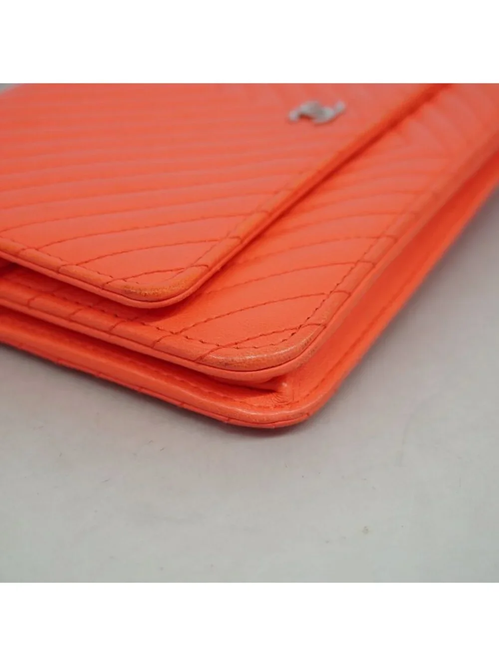 Chanel Wallet on Chain V-stitch Lambskin Orange Silver Shoulder Bag